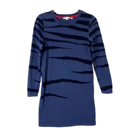 Boden Sweatshirt Dress Womens Size 4 Blue Velvet Burnout Zebra Stripe - Picture 1 of 10
